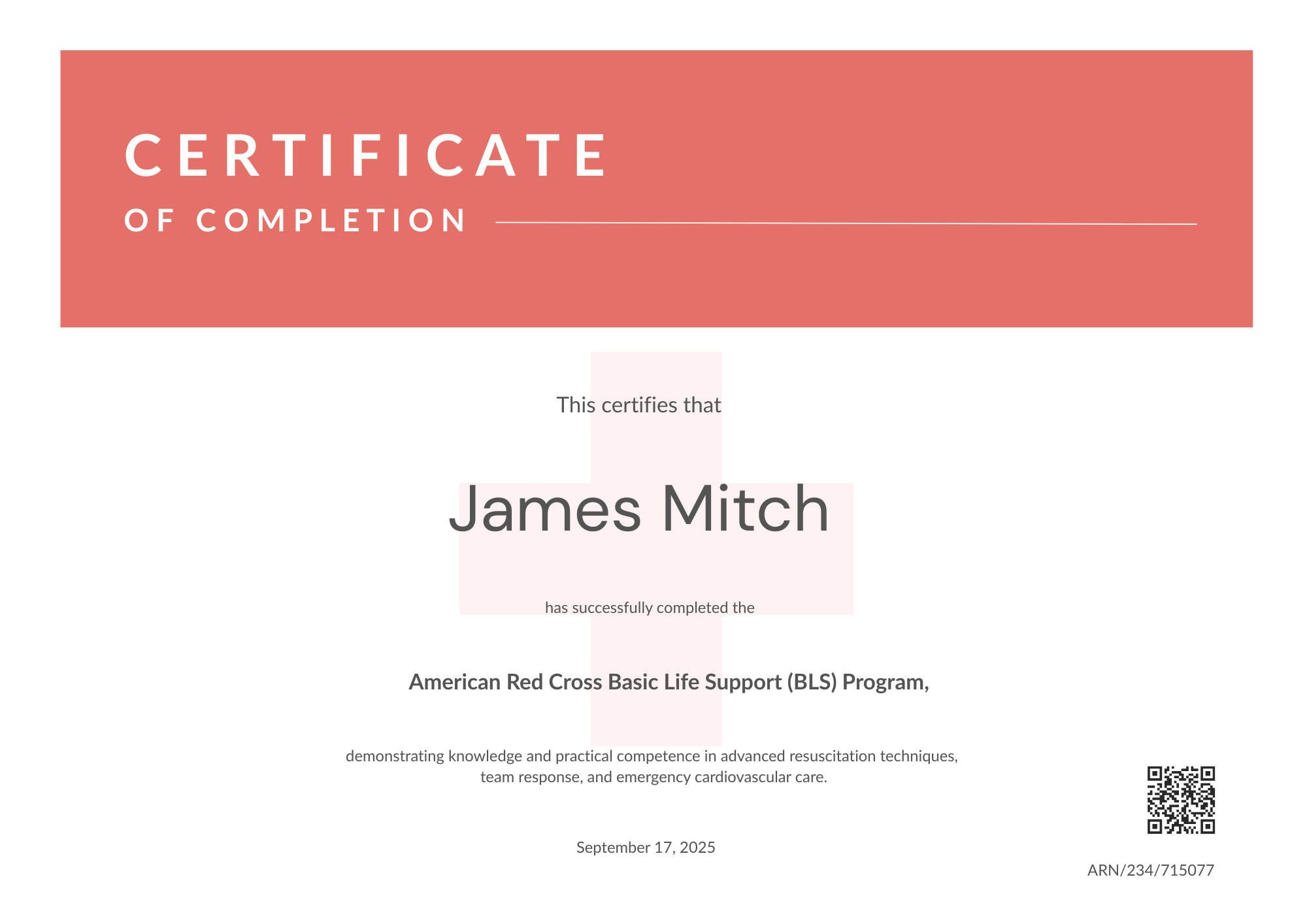 Premium Red Cross Certificate Template with Executive Layout Design